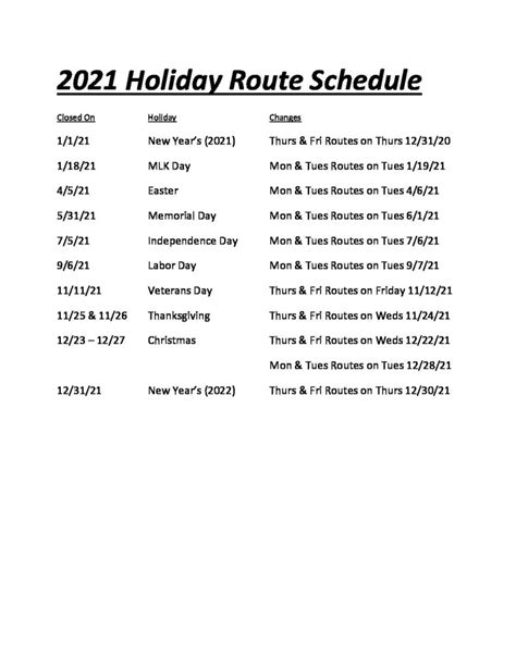 Holiday Garbage Schedule