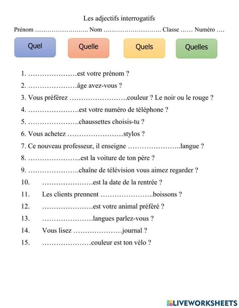 Les Adjectifs Interrogatifs Interactive Worksheet En 2024 Comment