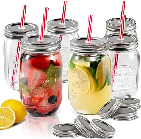 Mastertop Glass Mason Jars 500ml Glass Storage Jars With Lids And Straw Set Of 6pcs Clear