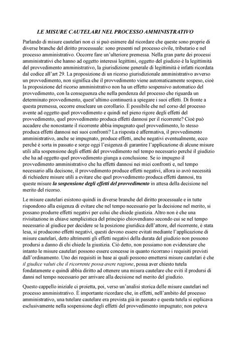 LE Misure Cautelari NEL Processo Amministrativo LE MISURE CAUTELARI