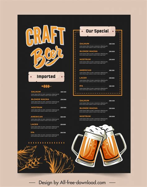 Beer Menu Template Dark Elegant Classic Vectors Images Graphic Art