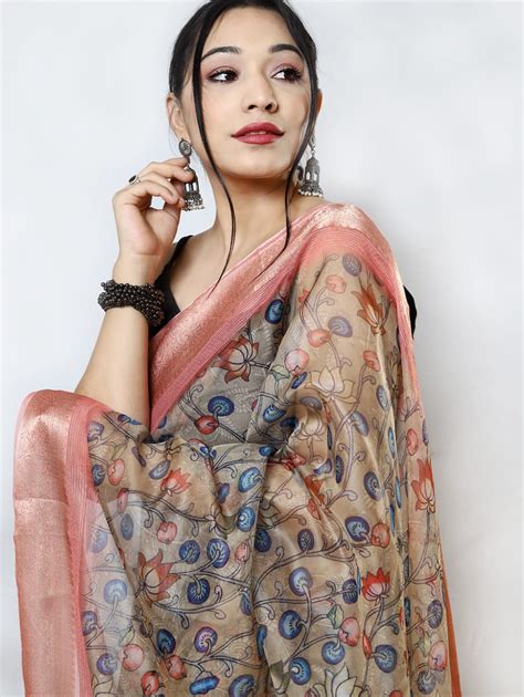 Women S Pure Organza Kalamkari Printed Saree Dvz0003178 Dvanza