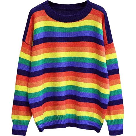 Rainbow Striped Casual Knit Pullover Sweater With Images Pullover