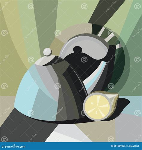 Still Life Abstract With Teapot And Lemon Stock Vector Illustration Of Color Still 201009026