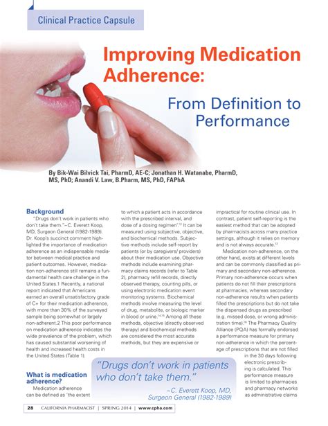 (PDF) Improving Medication Adherence: From Definition to Performance