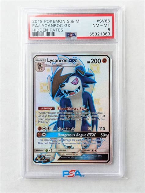 Mavin Pokemon PSA 8 Lycanroc GX Full Art SM Hidden Fates SV66 2019 NM