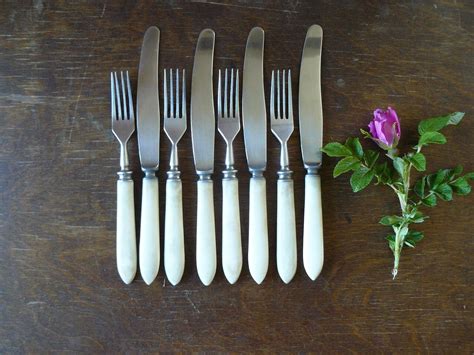 Ivory Bakelite Handles Flatware Set Of Vintage Soviet Forks Knives