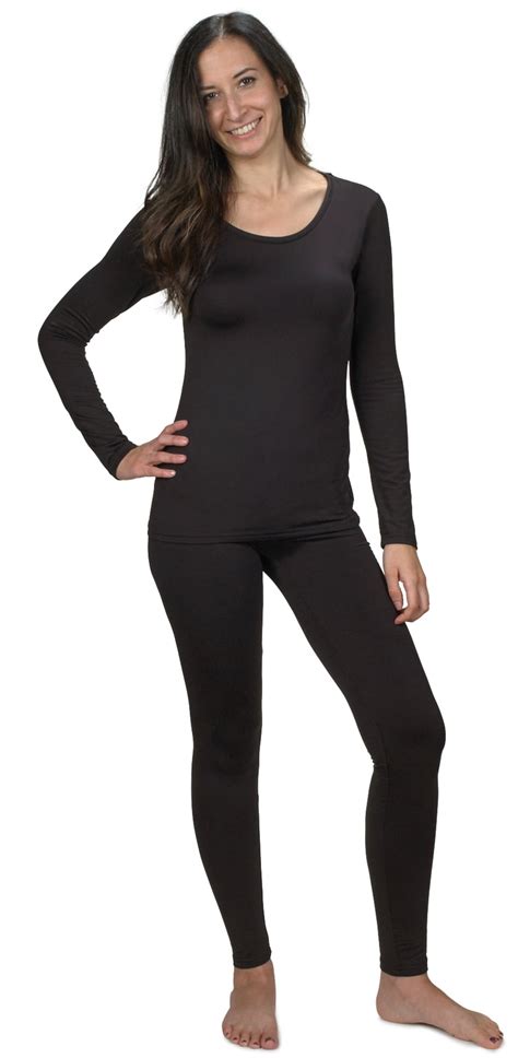 Womens Ultra Soft Thermal Underwear Long Johns Set With Fleece Lined Black X Small