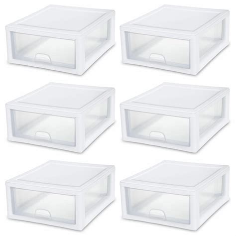 Sterilite Corporation 6 Pack White Stackable Plastic Storage Drawer 6 9