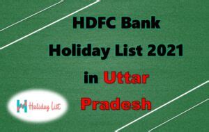 HDFC Bank Holiday List 2022 In Uttar Pradesh Holiday List India