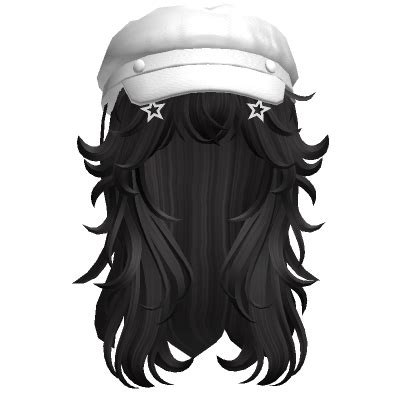 Fluffy Y2K Wolfcut W Beret White Cap Black Roblox