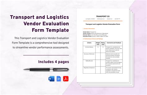 Transport And Logistics Driver Evaluation Form Template In PDF Word