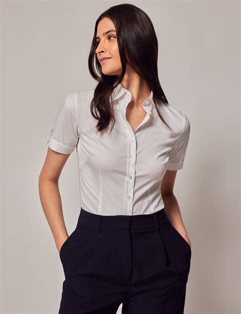 Women S White Fitted Short Sleeve Shirt Hawes Curtis