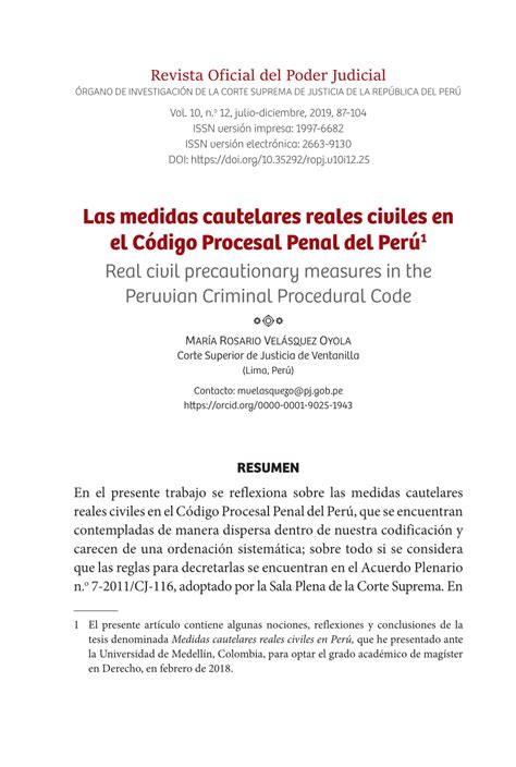 Pdf Las Medidas Cautelares Reales Civiles En El C Digo Procesal Penal