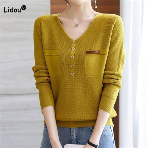 Fashion Women Sweater Autumn Winter V Neck Solid Three Dimensional