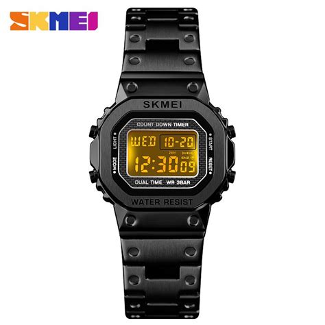 Skmei Couple Watches Luxury Stainless Steel Waterproof Led Week Display