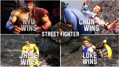 Character Victory Win Screens Ryu Chun Li Jamie Luke Street