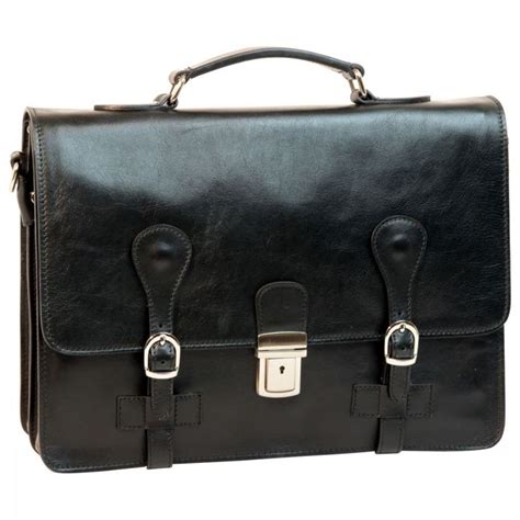 Leather Briefcase With Buckle Closures Black