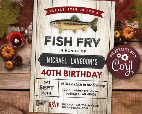 Any Age Fish Fry Invitation Birthday Party Invite Digital Etsy Fish