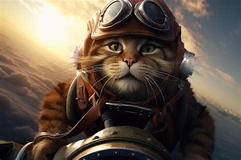 Premium AI Image Cute Cat In A Pilot Suit Is Flying A Plane