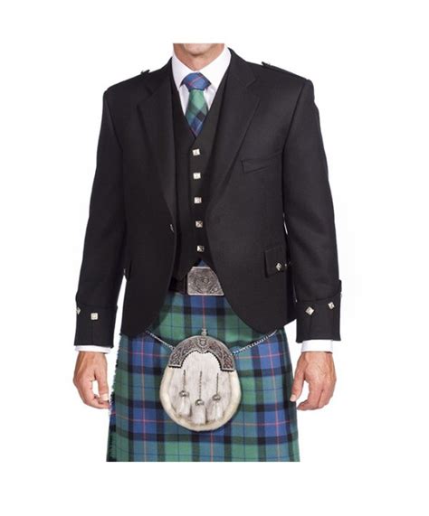 Black Argyle Jacket With Button Vest Scottish Kilt Collection