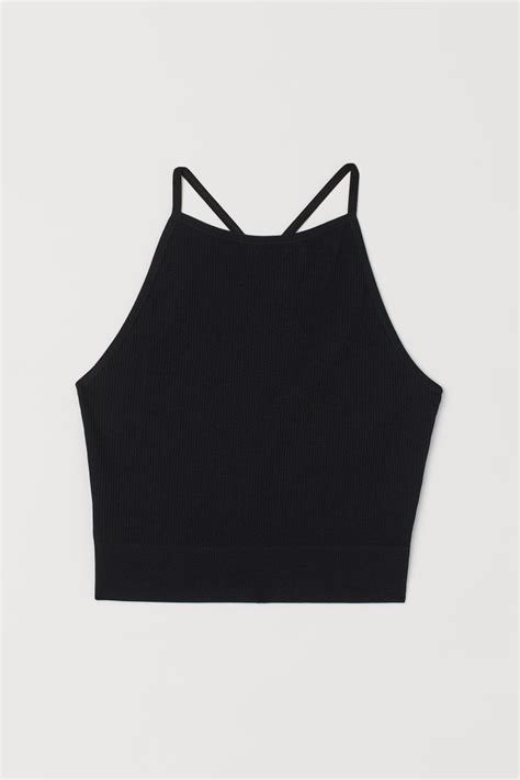 Seamless Crop Top Sleeveless Short Black Ladies Handm Us