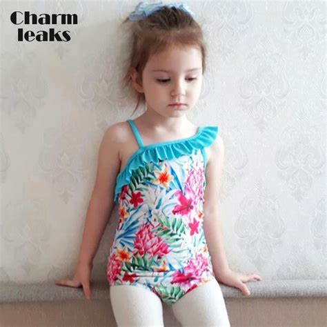 Charmleaks Girls One Piece Swimsuits Flower Print One Shoulder