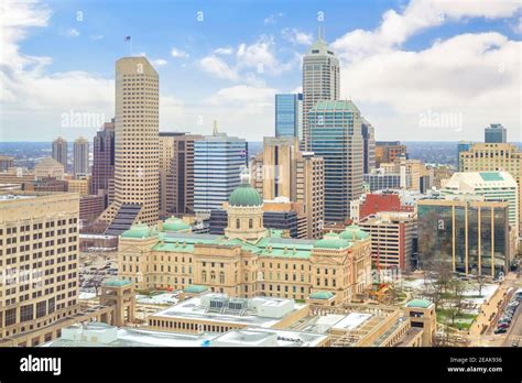 Downtown Indianapolis skyline with blue sky Stock Photo - Alamy