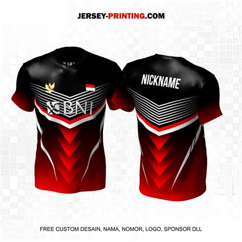 Jersey Badminton Hitam Merah Motif Garis Segitiga 70 Jersey Printing