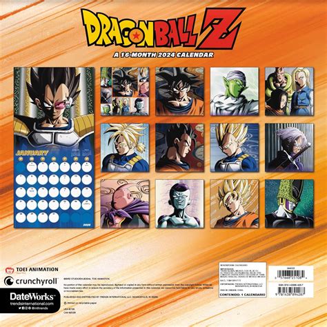 Dragon Ball Z Calendario 2024 Paquete De Calendario De Pared De Lujo