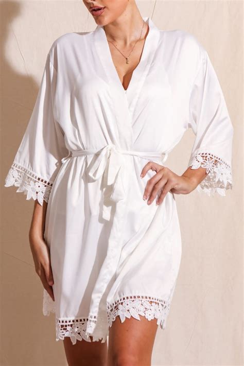 Ella White Lace Satin Bridesmaids Robe