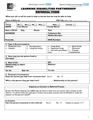 Fillable Online Haringey Gov Learning Disabilities Referral Form Pdf