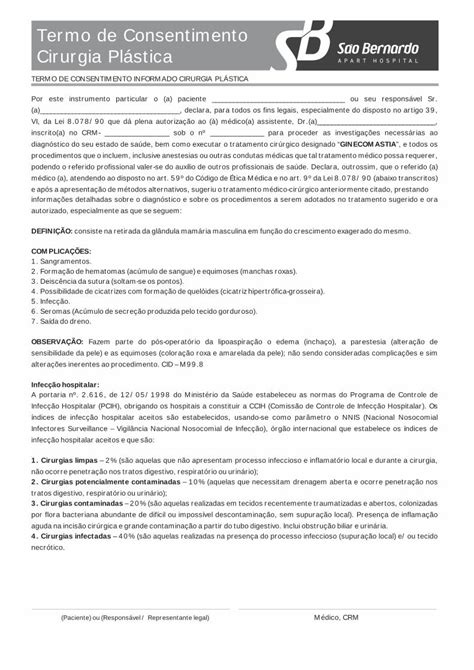 PDF Termo de Consentimento Cirurgia Plástica de Consentimento