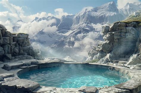 Premium Photo Majestic Mountaintop Hot Spring Soaks
