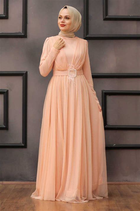 Salmon Pink Hijab Evening Dress 23341smn Neva