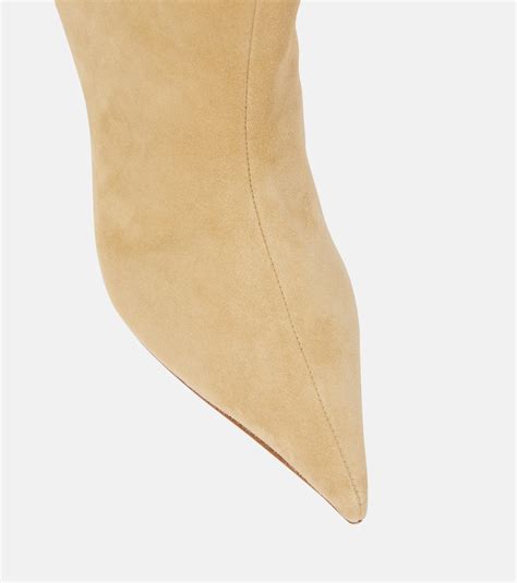 Fiona Suede Knee High Boots In Beige Amina Muaddi Mytheresa