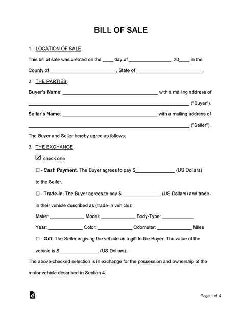 Free Motor Vehicle Dmv Bill Of Sale Form Pdf Word 53 Off