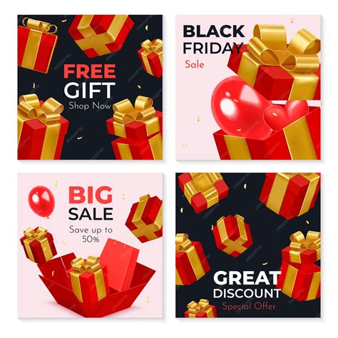 Premium Vector | Great discount card set with realistic presents