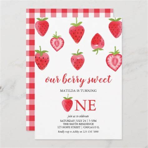 Berry Sweet Strawberry Birthday Party Invitation Zazzle Artofit