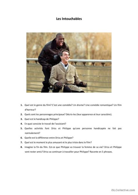 Les Intouchables Film Fran Ais Fle Fiches Pedagogiques Pdf Doc