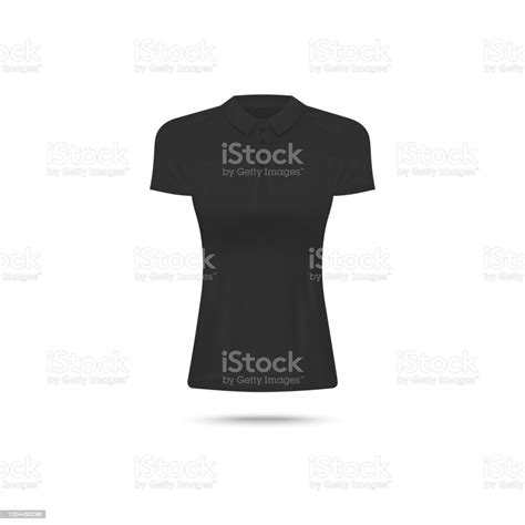 Black Female Polo Shirt Or Collar Tshirt Realistic Vector Illustration Isolated Stock