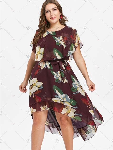 Floral High Low Dress For Plus Size Women