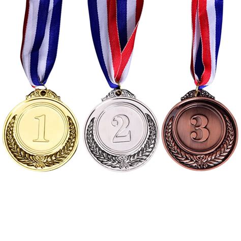 Funnybeans Metal Award Medals With Neck Ribbon Gold Silver Bronze