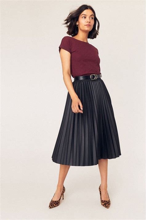 Black Pleated Midi Skirt Seamless Transition Twist Front Next Uk Uk