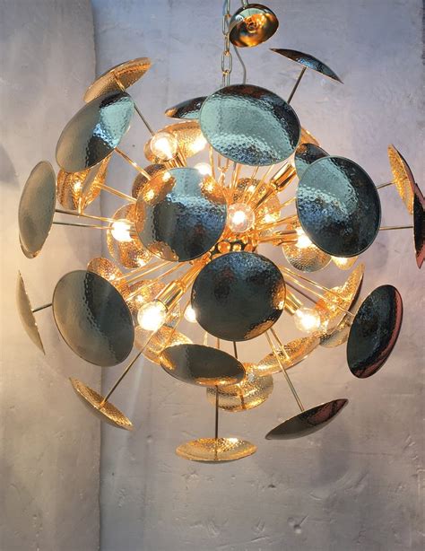 Lampadario Sputnik In Ottone Fatto A Mano In Vetro Di Murano In Vendita