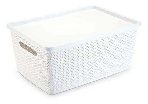 Caixa Cesto Organizadora Rattan Branco Plasnorthon 35l Caixas E