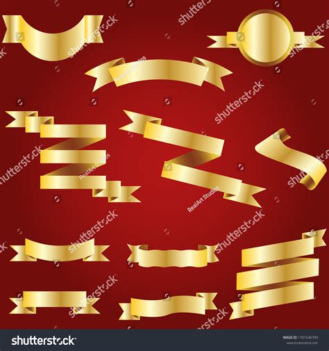 Gold Ribbon Set Isolated Celebration Winner Stock Vector Royalty Free 1701546799