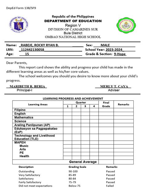 Revised Deped Form 138 Pdf