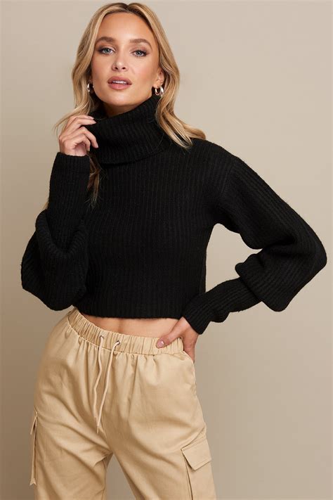 High Neck Cropped Sweater Schwarz Na