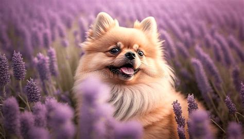 Pomeranian Pup Ponders In A Picturesque Purple Paradise Of Lavender